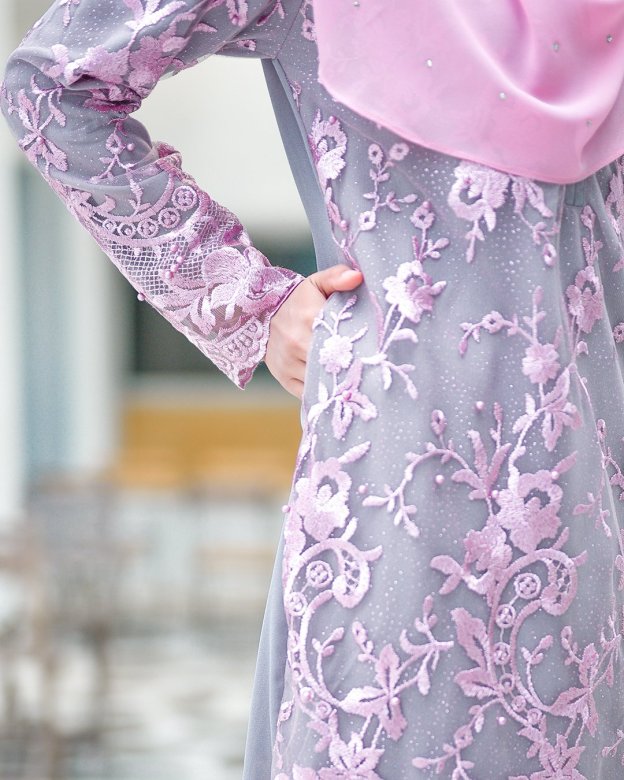 Baju Kurung Lace Amara - Blush Grey