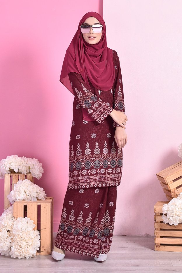 Baju Kurung Songket Amelia - Maroon
