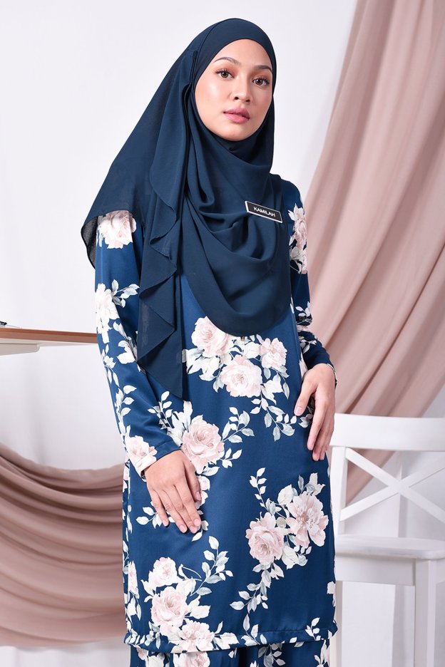 Baju Kurung Moden Amy - Navy Blue