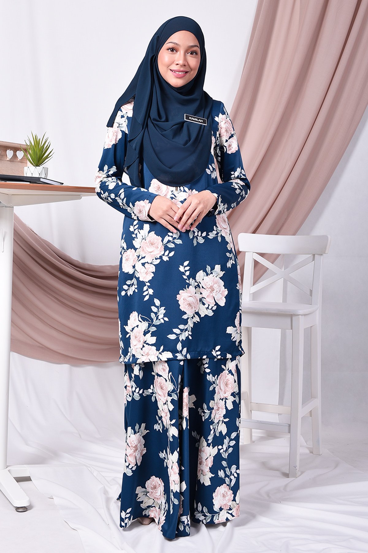 Baju Kurung Moden Amy - Navy Blue