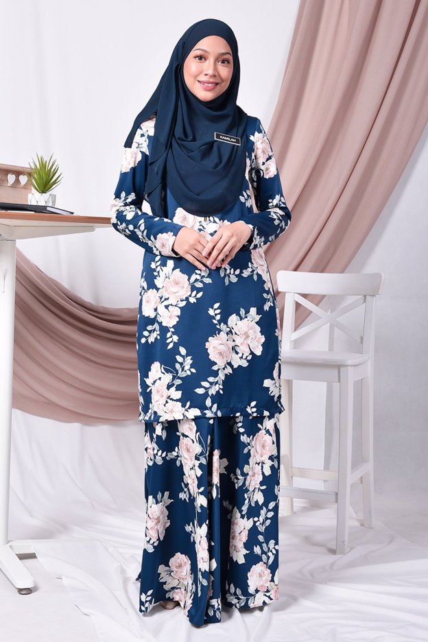 Baju Kurung Moden Amy - Navy Blue