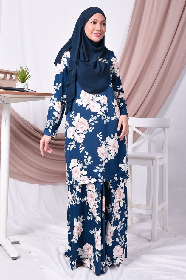 Baju Kurung Moden Amy - Navy Blue