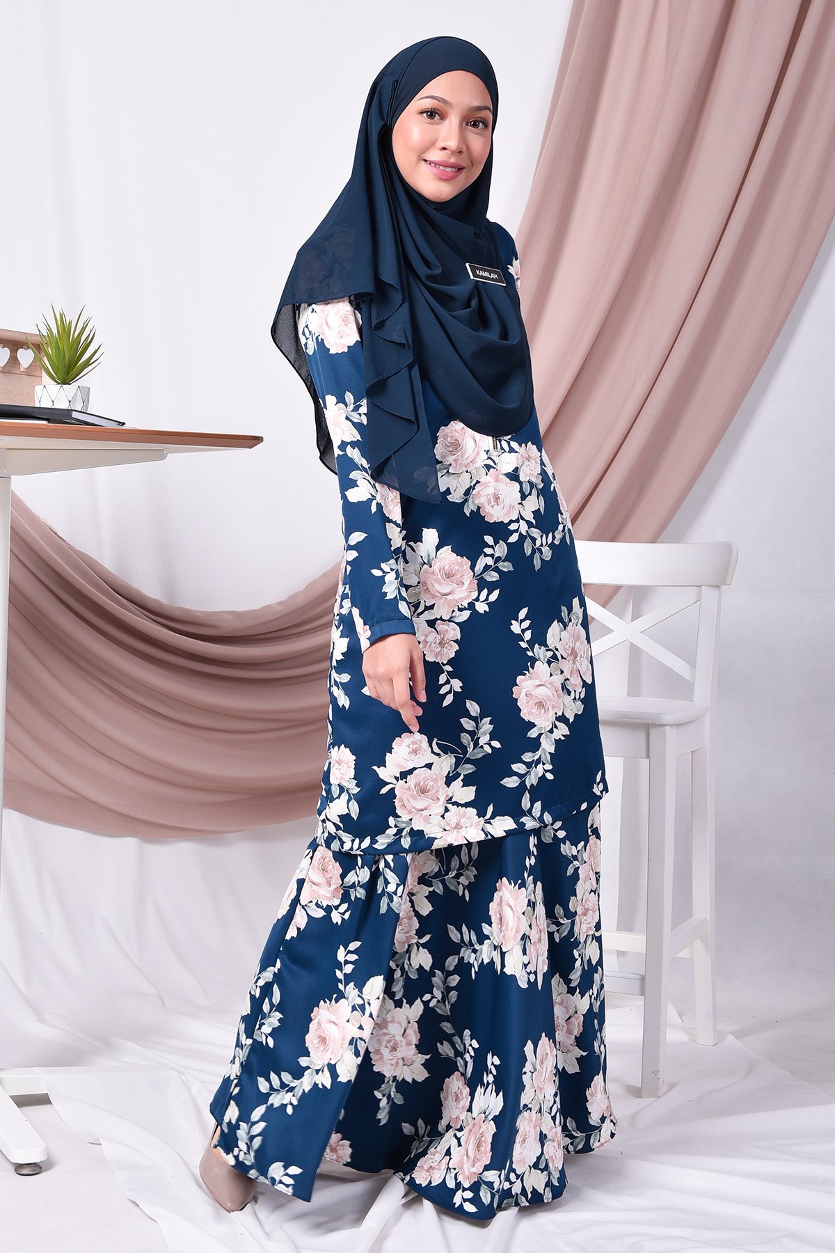 Baju Kurung Moden Amy - Navy Blue