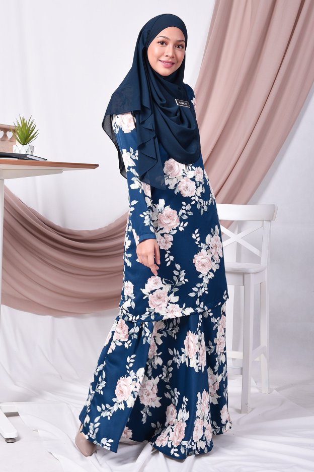Baju Kurung Moden Amy - Navy Blue