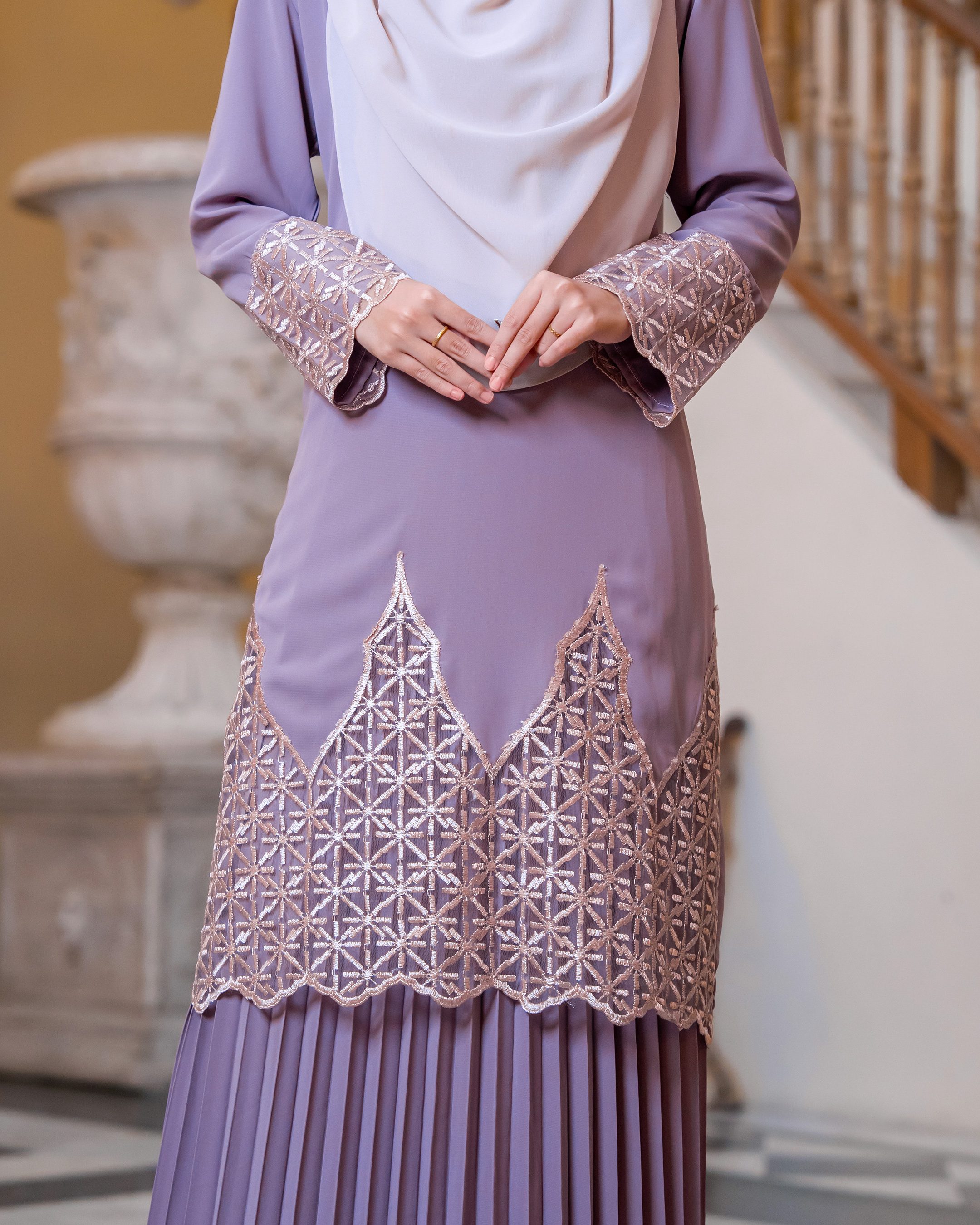 Baju Kurung Lace Pleated Aria - Sweet Marsala