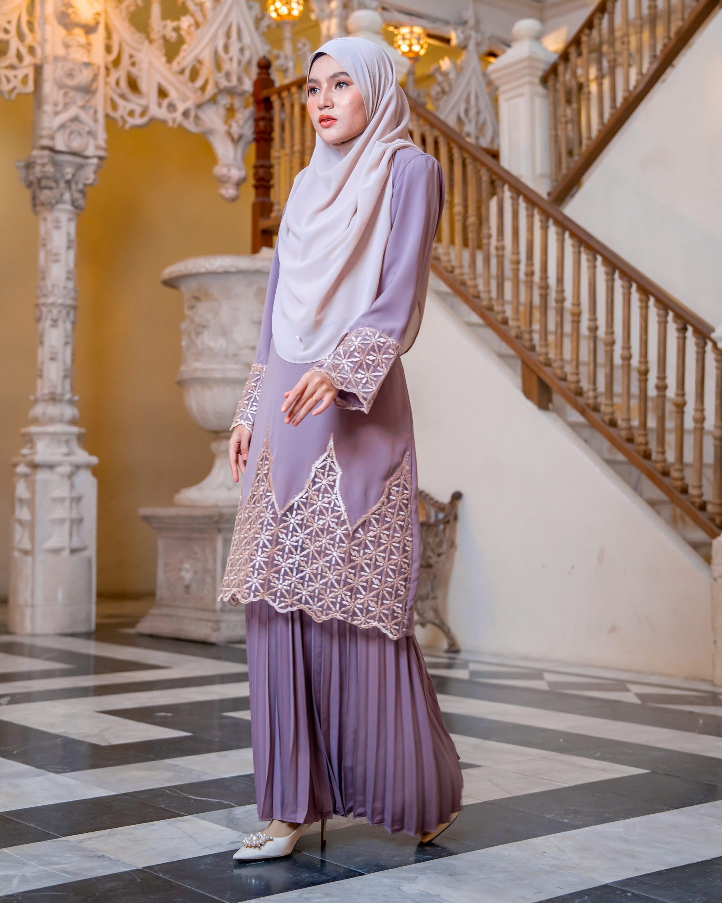 Baju Kurung Lace Pleated Aria - Sweet Marsala