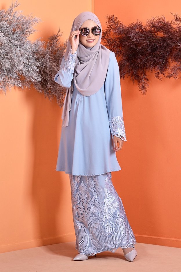 Baju Kurung Lace Avani - Ice Blue