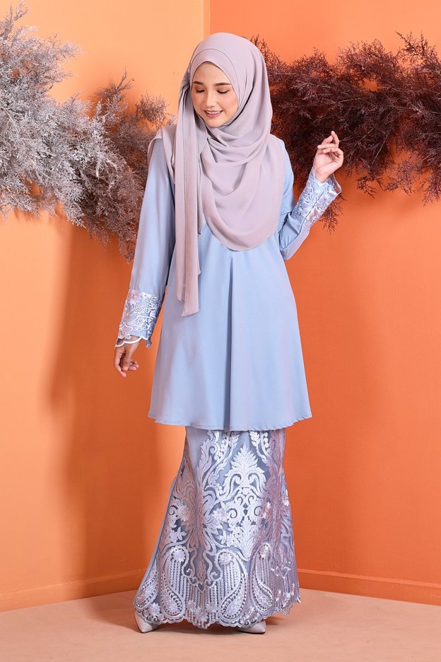 Baju Kurung Lace Avani - Ice Blue