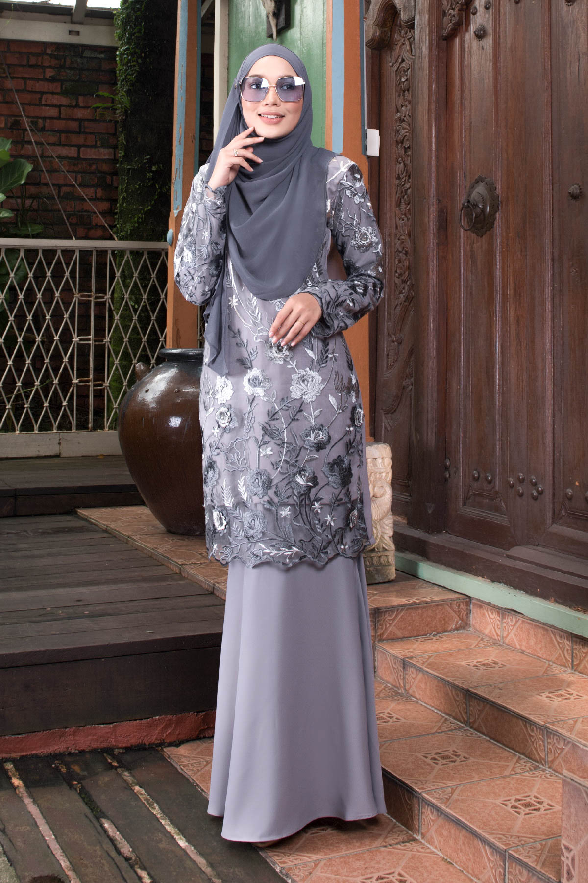 Baju Kurung Lace Azureen - Silver Mine