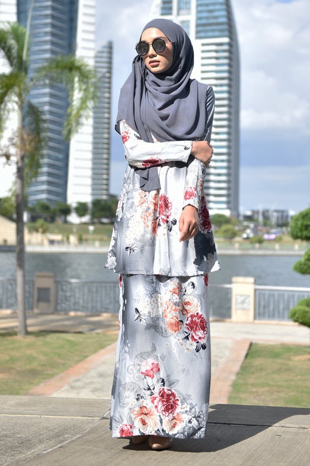 Baju Kurung Barbie Farisha - Pewter Grey