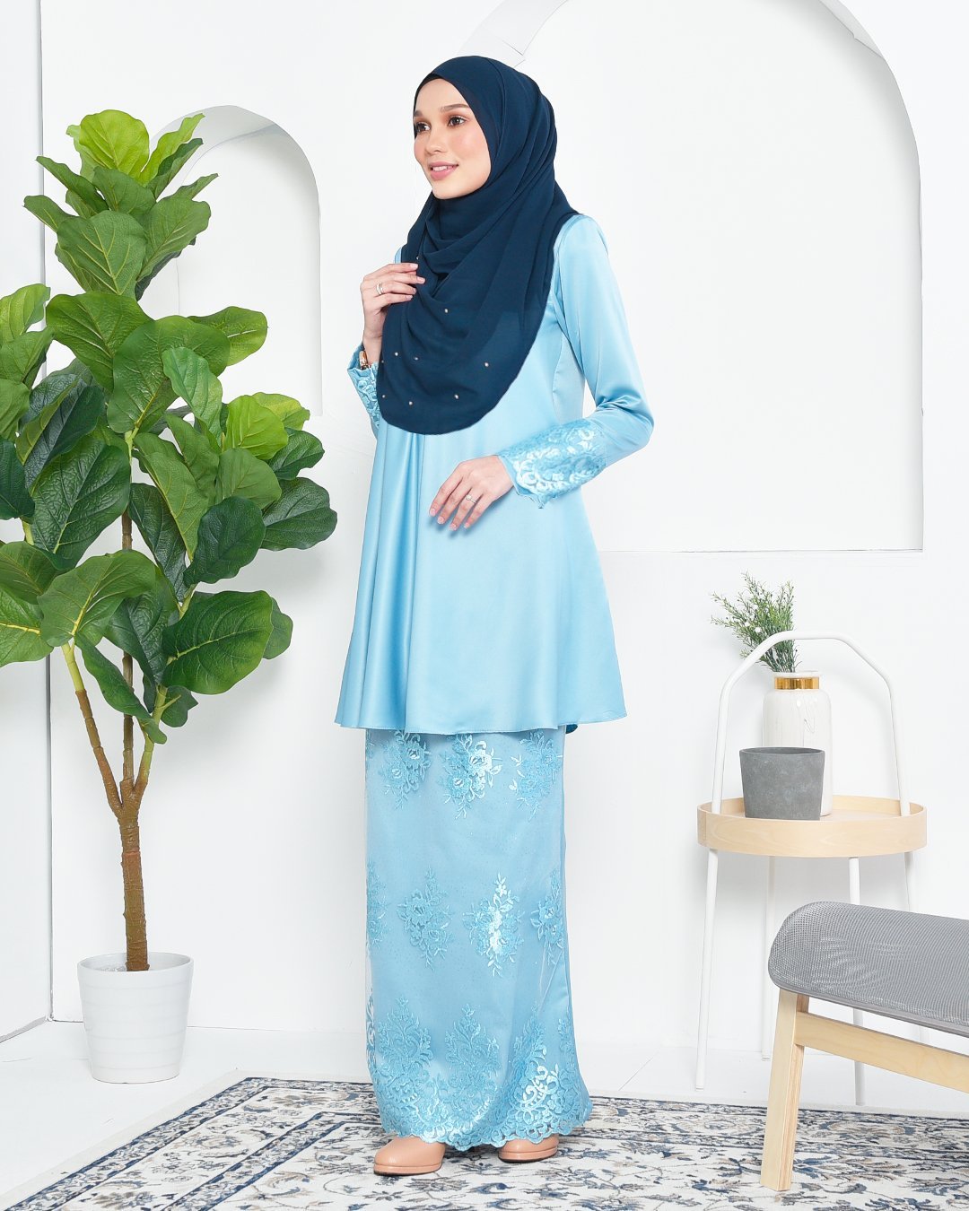 Baju Kurung Barbie Lace Afni - Glacier Blue