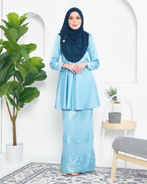 Baju Kurung Barbie Lace Afni - Glacier Blue