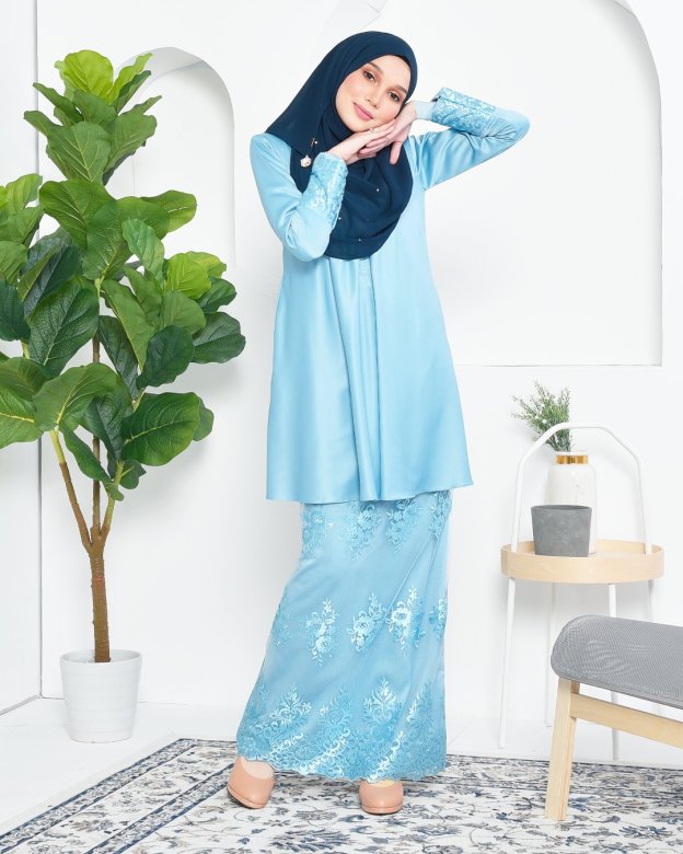 Baju Kurung Barbie Lace Afni - Glacier Blue