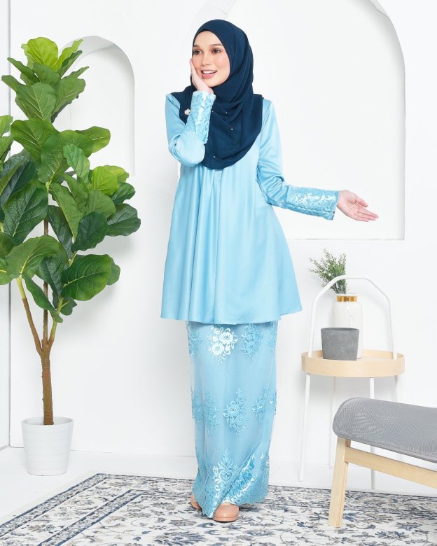 Baju Kurung Barbie Lace Afni - Glacier Blue