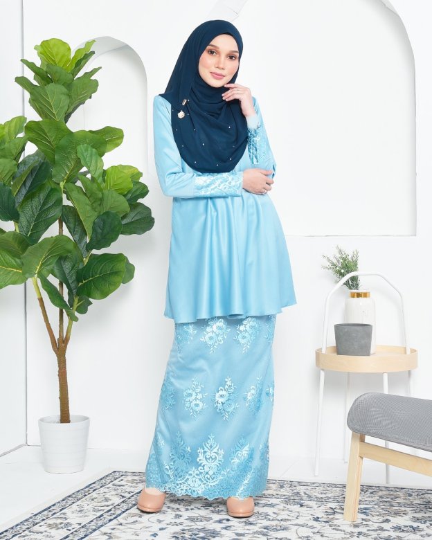 Baju Kurung Barbie Lace Afni - Glacier Blue