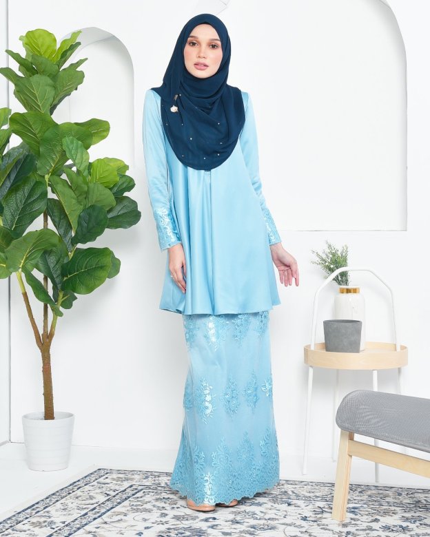 Baju Kurung Barbie Lace Afni - Glacier Blue