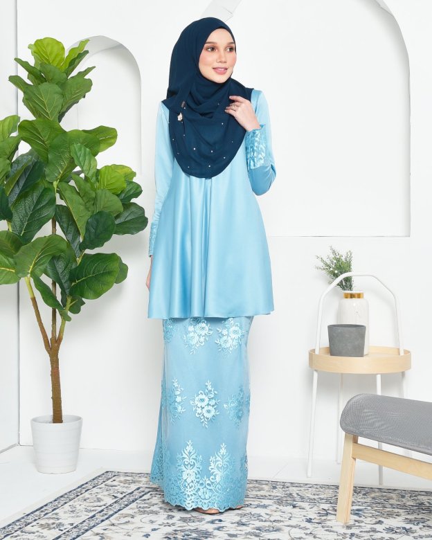 Baju Kurung Barbie Lace Afni - Glacier Blue