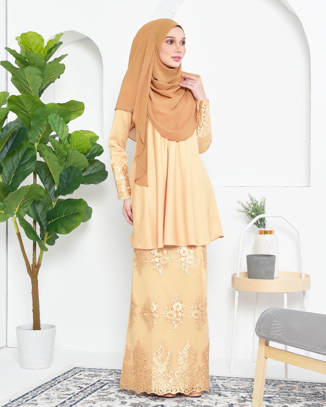 Baju Kurung Barbie Lace Afni - Gold Dust