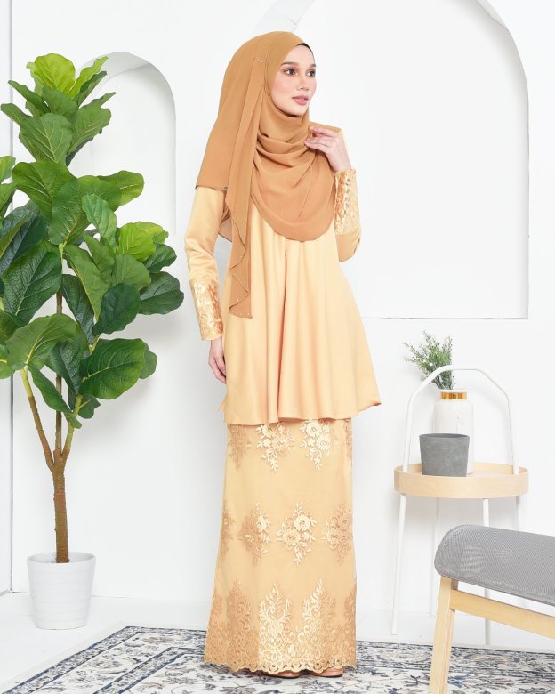 Baju Kurung Barbie Lace Afni - Gold Dust