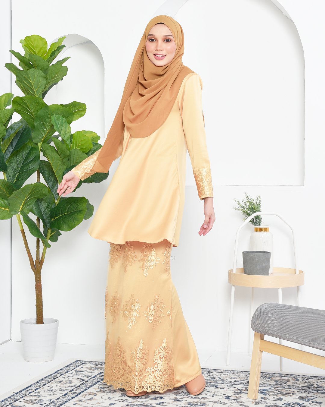 Baju Kurung Barbie Lace Afni - Gold Dust