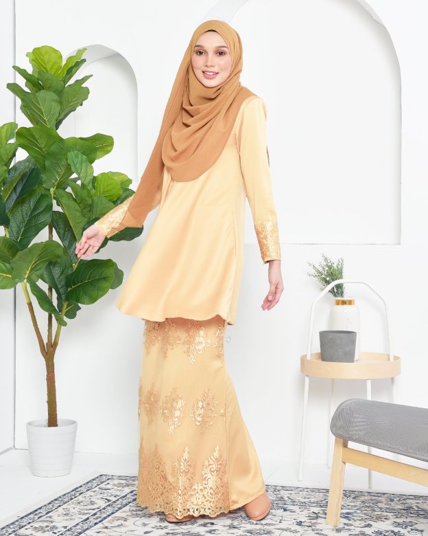 Baju Kurung Barbie Lace Afni - Gold Dust