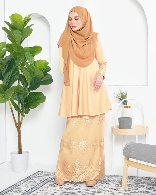 Baju Kurung Barbie Lace Afni - Gold Dust