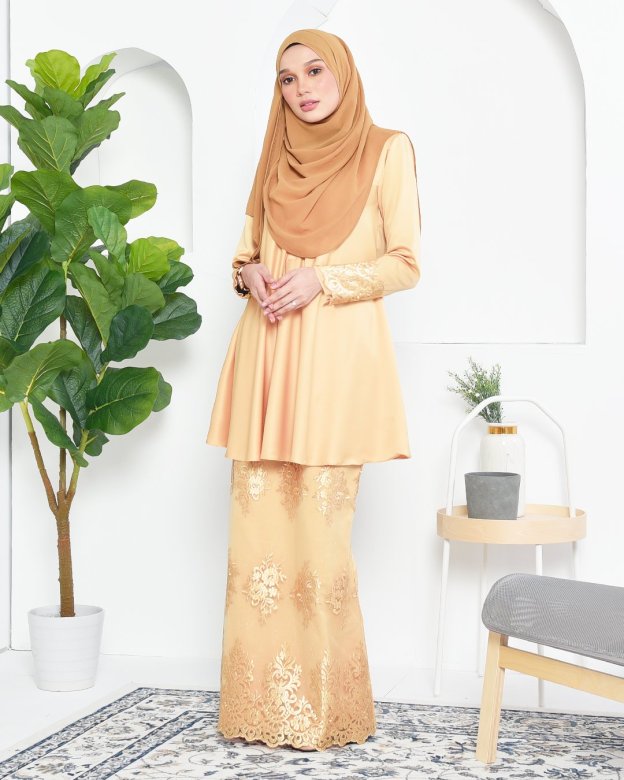 Baju Kurung Barbie Lace Afni - Gold Dust
