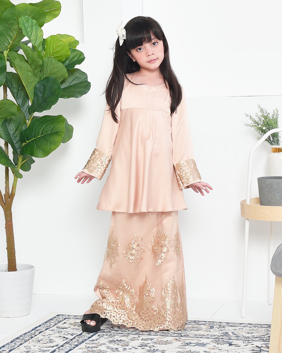 Baju Kurung Barbie Lace Afni Kids  - Ferrero Gold