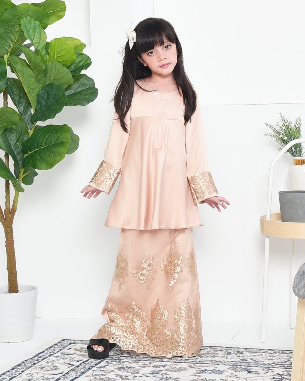 Baju Kurung Barbie Lace Afni Kids  - Ferrero Gold