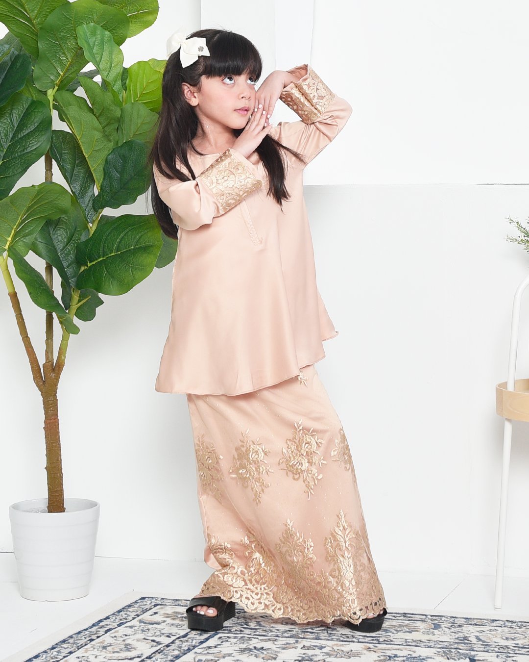 Baju Kurung Barbie Lace Afni Kids  - Ferrero Gold