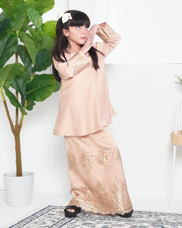 Baju Kurung Barbie Lace Afni Kids  - Ferrero Gold