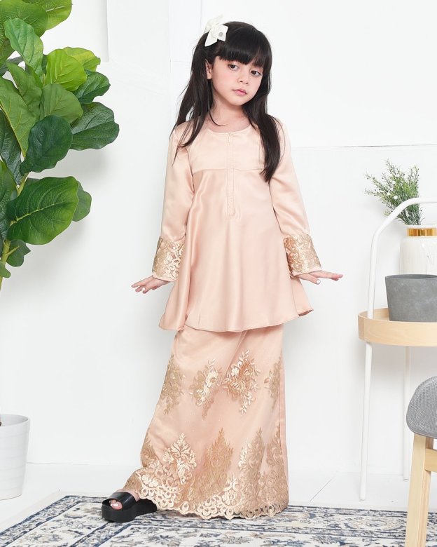 Baju Kurung Barbie Lace Afni Kids  - Ferrero Gold