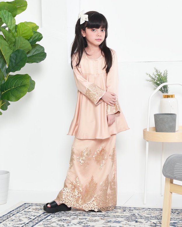 Baju Kurung Barbie Lace Afni Kids  - Ferrero Gold