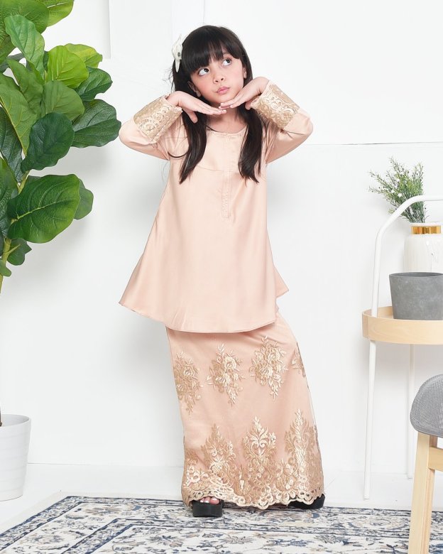 Baju Kurung Barbie Lace Afni Kids  - Ferrero Gold