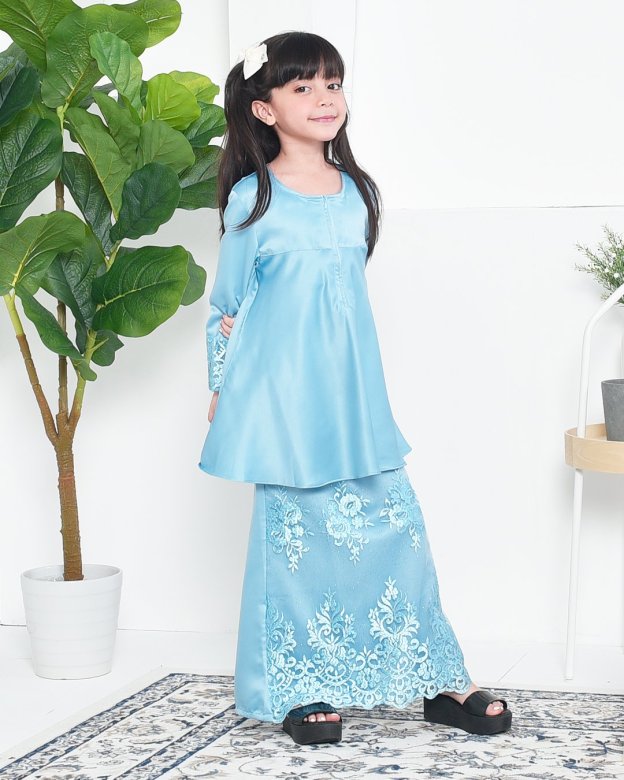 Baju Kurung Barbie Lace Afni Kids - Glacier Blue