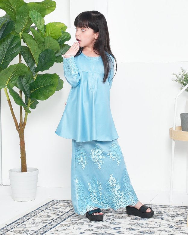 Baju Kurung Barbie Lace Afni Kids - Glacier Blue