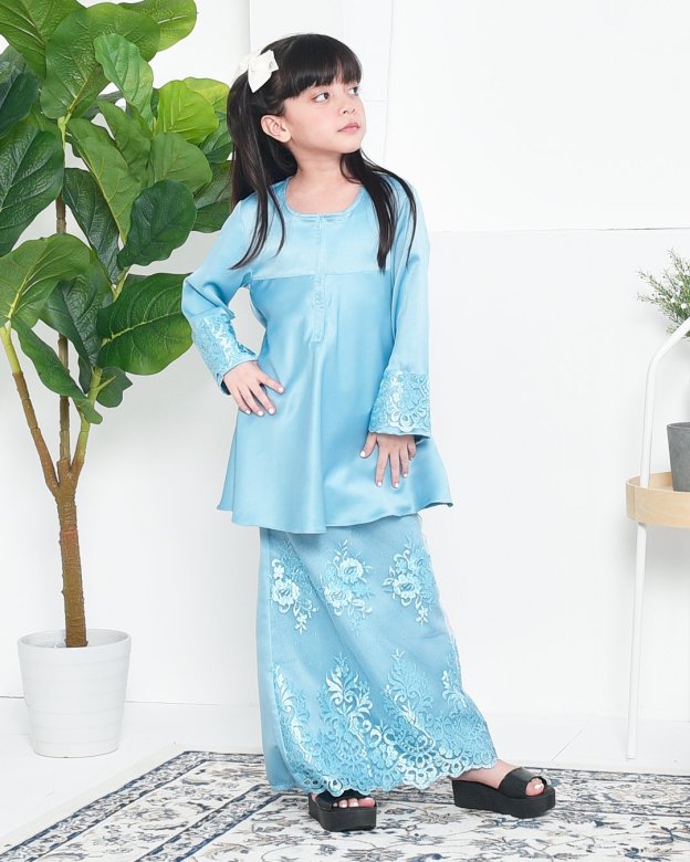 Baju Kurung Barbie Lace Afni Kids - Glacier Blue