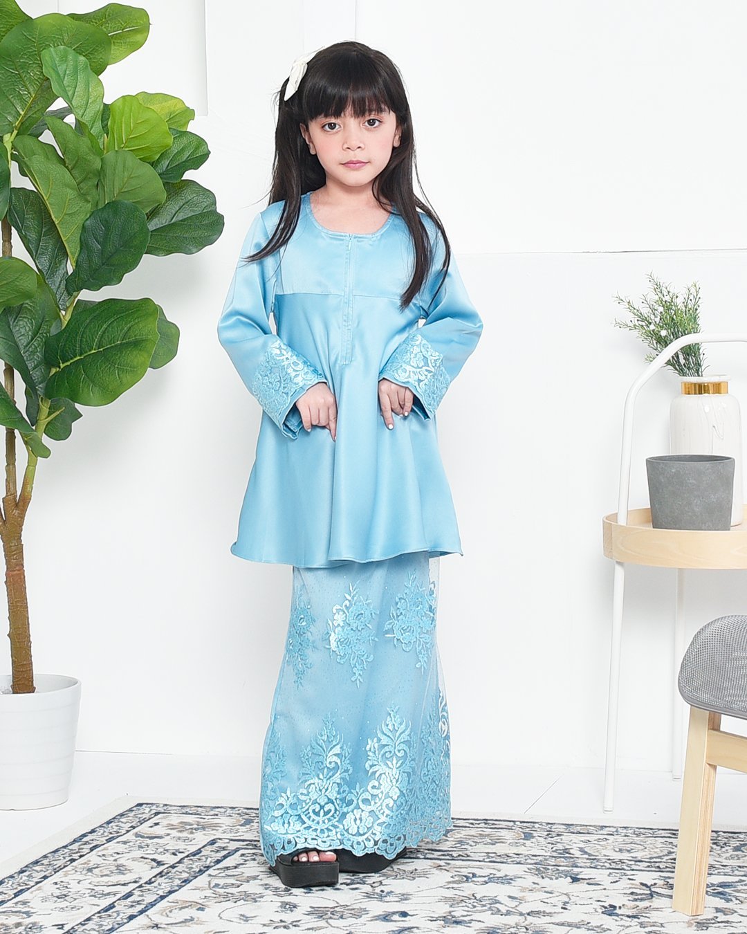 Baju Kurung Barbie Lace Afni Kids - Glacier Blue