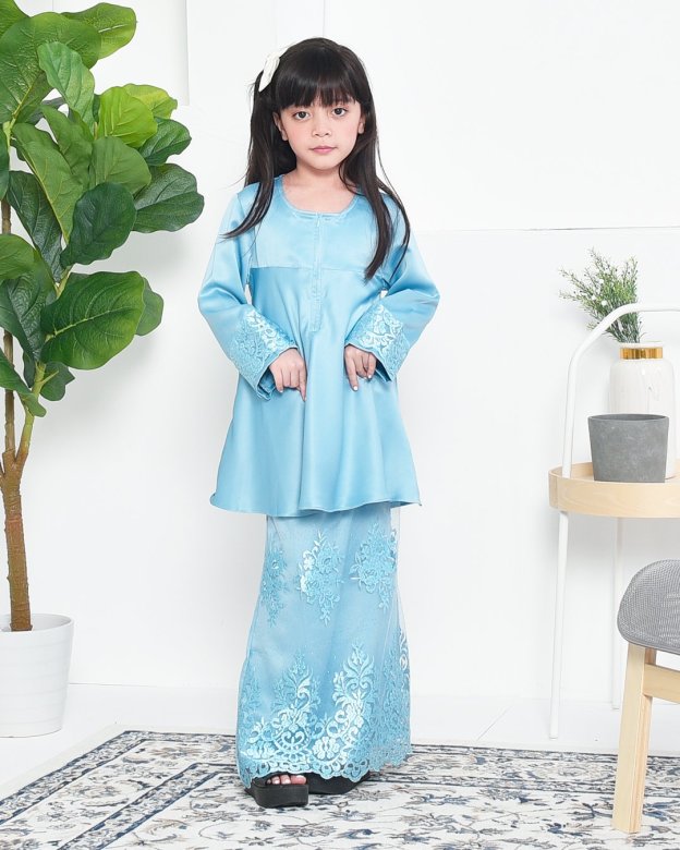 Baju Kurung Barbie Lace Afni Kids - Glacier Blue