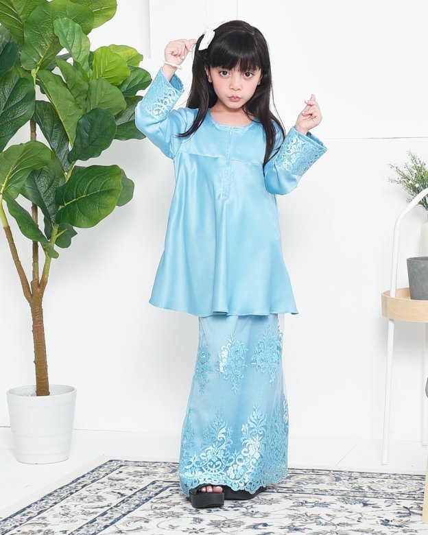 Baju Kurung Barbie Lace Afni Kids - Glacier Blue