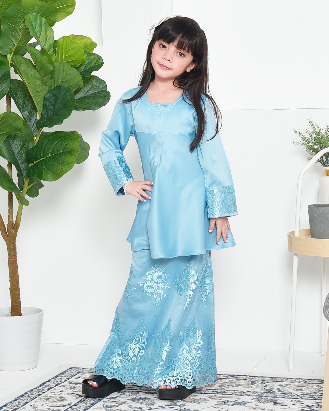 Baju Kurung Barbie Lace Afni Kids - Glacier Blue