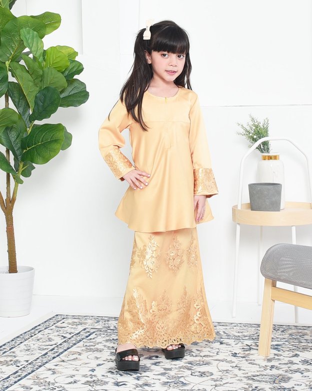 Baju Kurung Barbie Lace Afni Kids - Gold Dust