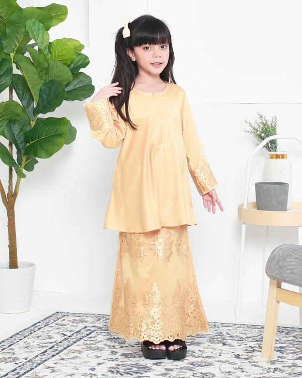 Baju Kurung Barbie Lace Afni Kids - Gold Dust