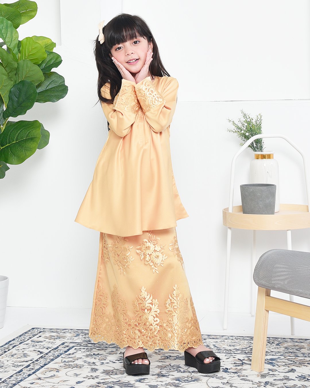 Baju Kurung Barbie Lace Afni Kids - Gold Dust