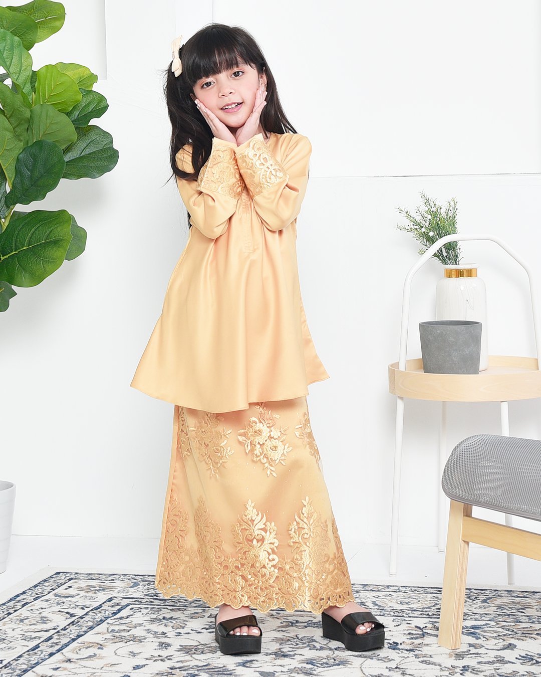 Baju Kurung Barbie Lace Afni Kids - Gold Dust