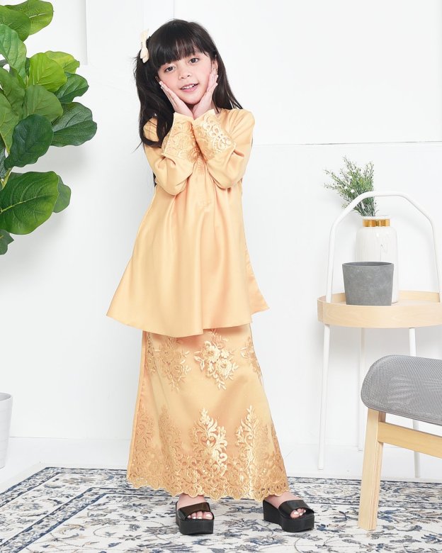 Baju Kurung Barbie Lace Afni Kids - Gold Dust