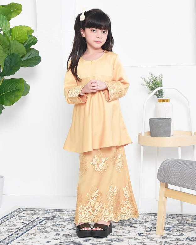 Baju Kurung Barbie Lace Afni Kids - Gold Dust