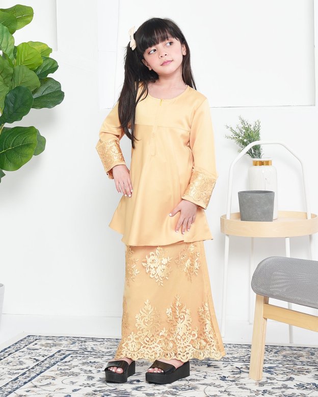 Baju Kurung Barbie Lace Afni Kids - Gold Dust