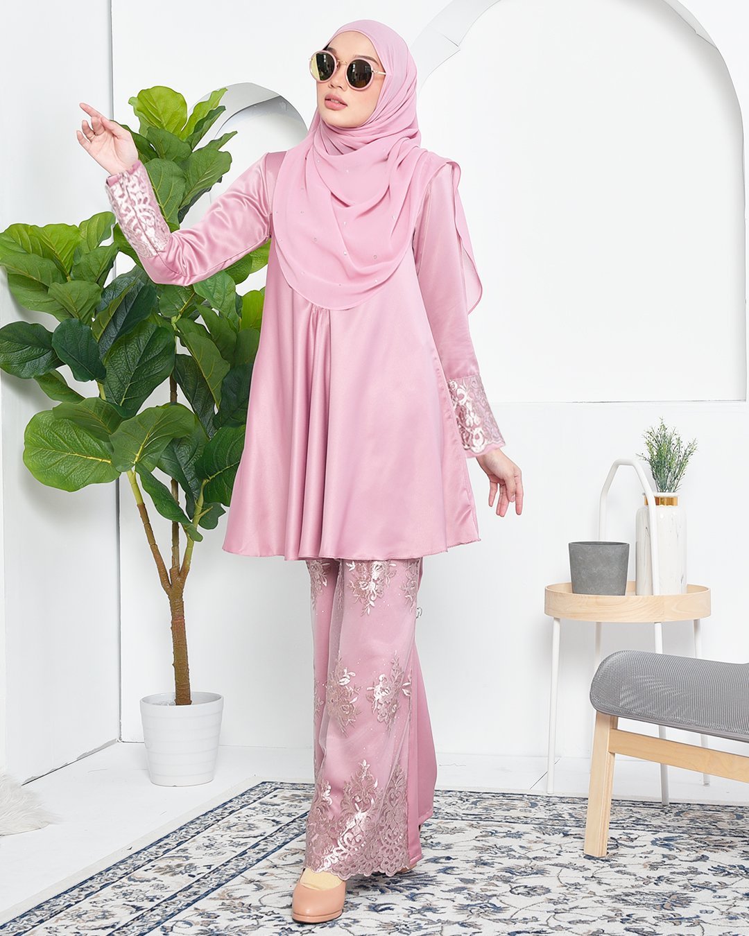 Baju Kurung Barbie Lace Afni - Quartz Pink