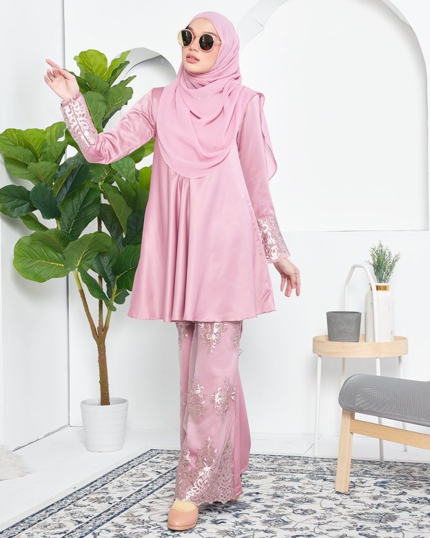 Baju Kurung Barbie Lace Afni - Quartz Pink